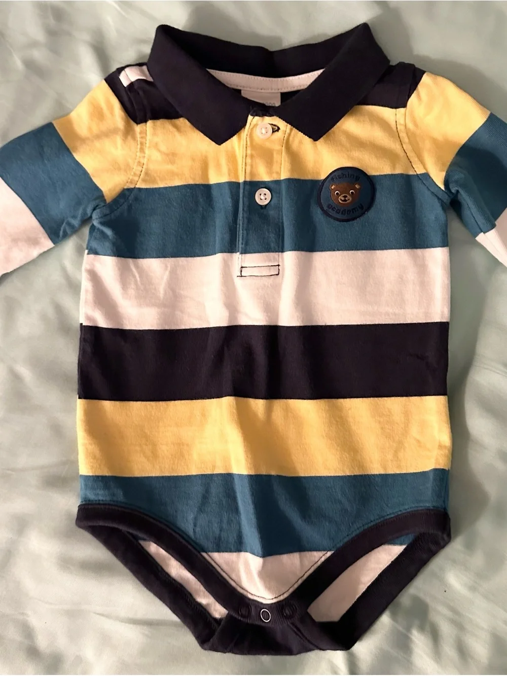 Gymboree Striped Long-Sleeve Polo One-Piece in Yellow, Teal & Navy
